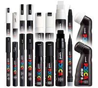 Posca Water Based Permanent Marker Paint Pen - Multi Surface Use - MOP'R, PCF-350, PC-17K, PC-8K, PC-7M, PC-5M, PC-3M, PC-1M, PC-1MR (Black & White Set of 18)