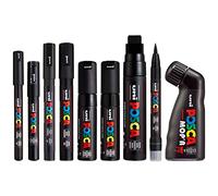 Posca Water Based Permanent Marker Paint Pen - Multi Surface Use - MOP'R, PCF-350, PC-17K, PC-8K, PC-7M, PC-5M, PC-3M, PC-1M, PC-1MR (Black Set of 9)