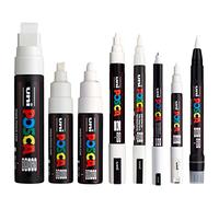 Posca - Water Based Permanent Marker Paint Pen - Multi Surface Use - (PC-17K, PC-8K, PC-7M, PC-5M, PC-3M, PC-1M, PC-1MR, PCF-350) - White Pack of 8 Pens