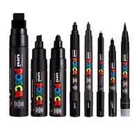 Posca - Water Based Permanent Marker Paint Pen - Multi Surface Use - (PC-17K, PC-8K, PC-7M, PC-5M, PC-3M, PC-1M, PC-1MR, PCF-350) - Black Pack of 8 Pens