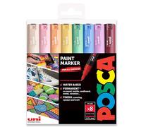 Posca Water Based Permanent Marker Paint Pen - Multi Surface Use - PC-1M, 0.7-1.0mm Extra Fine - Set of 8 in Gift Wallet - Pastel Tones