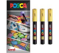 Posca - Water Based Permanent Marker Paint Pen - Multi Surface Use - PC-1M - Pack of 3 Pens in Wallet (Yellow)