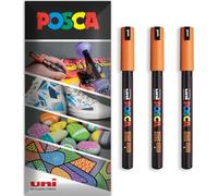 Posca Water Based Permanent Marker Paint Pen - Multi Surface Use - PC-1MR, 0.7mm Nib Ultra Fine - Pack of 3 Pens in Wallet (Orange)