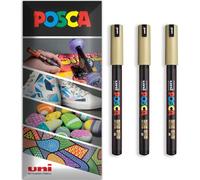 Posca Water Based Permanent Marker Paint Pen - Multi Surface Use - PC-1MR, 0.7mm Nib Ultra Fine - Pack of 3 Pens in Wallet (Gold)