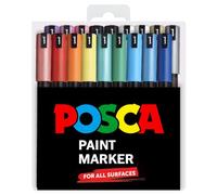 Posca Water Based Permanent Marker Paint Pen - Multi Surface Use - PC-1MR 0.7mm Nib Ultra Fine - Plastic Gift Wallet of 18 Pens with Extra Black and White