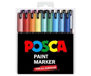 Posca Water Based Permanent Marker Paint Pen - Multi Surface Use - PC-1MR 0.7mm Nib Ultra Fine - Plastic Gift Wallet of 18 Pens with Extra Black and White