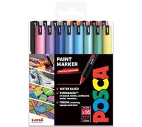 Posca Water Based Permanent Marker Paint Pen - Multi Surface Use - PC-1MR, 0.7mm Ultra Fine - Set of 16 in Gift Wallet - Spectrum Set