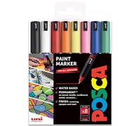 Posca Water Based Permanent Marker Paint Pen - Multi Surface Use - PC-1MR, 0.7mm Ultra Fine - Set of 8 in Gift Wallet - Essential Tones