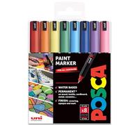 Posca Water Based Permanent Marker Paint Pen - Multi Surface Use - PC-1MR, 0.7mm Ultra Fine - Set of 8 in Gift Wallet - Rainbow Tones