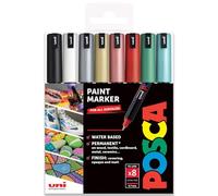 Posca Water Based Permanent Marker Paint Pen - Multi Surface Use - PC-1MR, 0.7mm Ultra Fine - Set of 8 in Gift Wallet - Christmas Tones