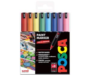 Posca Water Based Permanent Marker Paint Pen - Multi Surface Use - PC-1MR, 0.7mm Ultra Fine - Set of 8 in Gift Wallet - Rainbow Tones