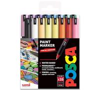 Posca Water Based Permanent Marker Paint Pen - Multi Surface Use - PC-1MR, 0.7mm Ultra Fine - Starter Set of 16 in Gift Wallet