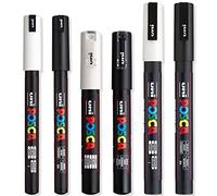Posca Water Based Permanent Marker Paint Pen - Multi Surface Use - PC-1MR, PC-1M, & PC-3M Ultra Fine to Fine Set - Black & White Pack of 6 Pens