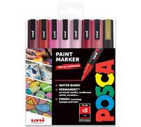 Posca Water Based Permanent Marker Paint Pen - Multi Surface Use - PC-3M, 0.9-1.3mm Fine - Set of 8 in Gift Wallet - Valentine's Tones