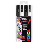 Posca Water Based Permanent Marker Paint Pen - Multi Surface Use - PC-3M, 0.9-1.3mm Fine - Set of 8 in Gift Wallet - Mono Set, 2 x Black + 2 x White