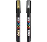 Posca PC-3M Water Based Permanent Marker Paint Art Pens - Set of Gold + Silver - Pack of 2