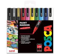 Posca Water Based Permanent Marker Paint Pen - Multi Surface Use - PC-3M, 0.9-1.3mm - Set of 8 in Gift Wallet - Essential Tones
