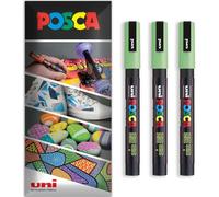 Posca Water Based Permanent Marker Paint Pen - Multi Surface Use - PC-3M, Fine 0.9-1.3mm Nib - Pack of 3 Pens in Wallet (Light Green)