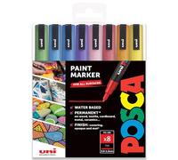 Posca Water Based Permanent Marker Paint Pen - Multi Surface Use - PC-3ML, 0.9-1.3mm Fine - Set of 8 in Gift Wallet - Glitter Tones