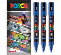 Posca Water Based Permanent Marker Paint Pen - Multi Surface Use - PC-5BR Brush Nib - Pack of 3 Pens in Wallet (Blue)