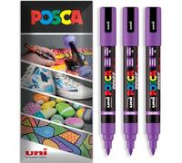 Posca Water Based Permanent Marker Paint Pen - Multi Surface Use - PC-5BR Brush Nib - Pack of 3 Pens in Wallet (Violet)