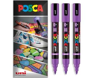 Posca Water Based Permanent Marker Paint Pen - Multi Surface Use - PC-5BR Brush Nib - Pack of 3 Pens in Wallet (Violet)
