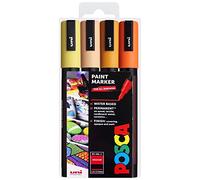 Posca Water Based Permanent Marker Paint Pen - Multi Surface Use - PC-5M 1.8-2.5mm Medium - Set of 4 Pens in Gift Wallet - Sunrise Tones