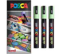 Posca Water Based Permanent Marker Paint Pen - Multi Surface Use - PC-5M, Medium 1.8-2.5mm Nib - Pack of 3 Pens in Wallet (Light Green)