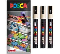 Posca Water Based Permanent Marker Paint Pen - Multi Surface Use - PC-5M, Medium 1.8-2.5mm Nib - Pack of 3 Pens in Wallet (Beige)