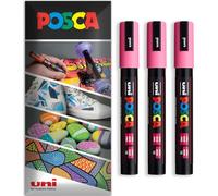 Posca - Water Based Permanent Marker Paint Pen - Multi Surface Use - PC-5M - Pack of 3 Pens in Wallet (Pink)
