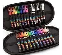 Posca Water Based Permanent Marker Paint Pen - PC-1M / PC-3M / PC-5BR Nibs - Multi Surface Use - Display Gift Case of 24 Pens (Brush Set)