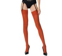 POSE Women’s 40 Denier Suspender Stockings - Opaque Plain 32 Colours for Garter/Suspender Belts, Soft Stretch Regular & Plus Size Hosiery, 4, rust red