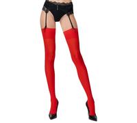 POSE Women’s 40 Denier Suspender Stockings - Opaque Plain 32 Colours for Garter/Suspender Belts, Soft Stretch Regular & Plus Size Hosiery, 3, red