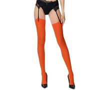 POSE Women’s 40 Denier Suspender Stockings - Opaque Plain 32 Colours for Garter/Suspender Belts, Soft Stretch Regular & Plus Size Hosiery, 4, orange