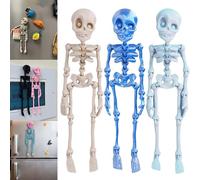 Poseable Skeleton Fridge Magnet, 3D Printed Articulated Skeleton, Mini Magnetic Skeleton with Movable Joints, Interesting Multi-Color Human Skull Magnetic Decorations for Halloween (3PCS - B)
