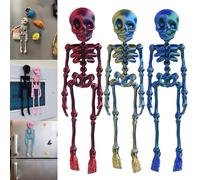 Poseable Skeleton Fridge Magnet, 3D Printed Articulated Skeleton, Mini Magnetic Skeleton with Movable Joints, Interesting Multi-Color Human Skull Magnetic Decorations for Halloween (3PCS - E)