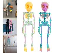 Poseable Skeleton Fridge Magnet, 3D Printed Articulated Skeleton, Mini Magnetic Skeleton with Movable Joints, Interesting Multi-Color Human Skull Magnetic Decorations for Halloween (2PCS - D)