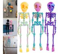 Poseable Skeleton Fridge Magnet, 3D Printed Articulated Skeleton, Mini Magnetic Skeleton with Movable Joints, Interesting Multi-Color Human Skull Magnetic Decorations for Halloween (3PCS - A)