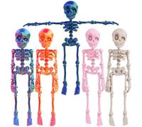 Poseable Skeleton Fridge Magnet - 5 Pieces 3D Printed Articulated Skeleton, Mini Magnetic Skull With Movable Joints Funny Goth Multi-Color Human Skull Fridge Magnets For Halloween Home Car