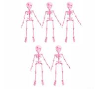 Poseable Skeleton Refrigerator Magnets Set of 5, Gothic Decor Colorful Decorative Figures, Movable Joints for Halloween (Pink)