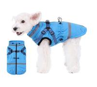 Poseca Dog Winter Coat with Built-in Harness, Water-Resistant Warm Jacket for Small Dogs, Windproof Reflective Warm Puppy Jacket for Small Medium Dogs, Easy On/Off Back Zipper