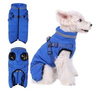Poseca Dog Winter Coat with Harness, Waterproof Windproof Warm Fleece Lined Dog Jacket for Cold Weather, Reflective Pet Vest with Zipper & D-Ring for Small/Medium Dogs & Cats