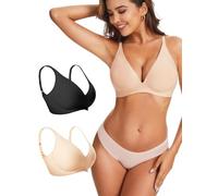 PoseFree 2 Pack Jelly Bra Smooth Back Bras for Women Seamless Deep V Plunge Push Up Wireless Gel Bras for Women UK Everyday Non Wired, XL