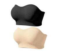 PoseFree 2 Pack Womens Strapless Bra Seamless Push Up BraNon-Slip Silicone Bandeau Bra with Fabric & Clear Straps Wireless Tube Top Nude+Black L