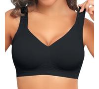 PoseFree Bras for Women Non Wired Bra Full Coverage - Wireless Seamless Support Bra Soft Padded Comfort for Everyday Wear, Back Smoothing Shaping Black XL