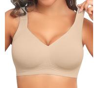PoseFree Bras for Women Non Wired Bra Full Coverage - Wireless Seamless Support Bra Soft Padded Comfort for Everyday Wear, Back Smoothing Shaping Nude XL