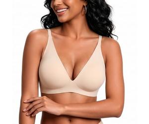 PoseFree Jelly Bra Push Up Bras for Women Deep V Plunge Seamless Wireless Gel Lifting Bralette Sexy Everyday Comfort Non Wired, Nude S