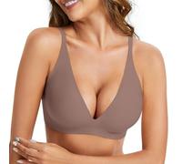 PoseFree Jelly Bra Smooth Back Bras for Women Seamless Deep V Plunge Push Up Wireless Gel Bras for Women UK Everyday Non Wired, Coffee XL