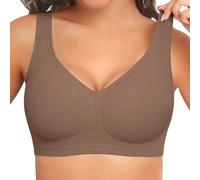 PoseFree Plus Size Minimiser Bra for Women - Natural Support Wireless Non Wired Bra, Seamless Soft Comfort for Large Busts/Older Women Wide Band Back Smoothing Coffee 4XL