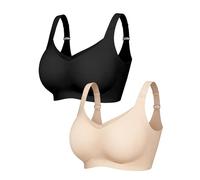 PoseFree Seamless Bras for Women 2 Pack Invisible T-Shirt Bra No Wire V-Mesh Smooth Back Support Perfect for Office Work Daily Wear Under Shirts Nude+Black M
